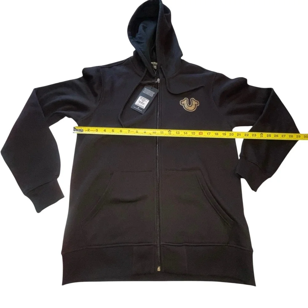 New True Religion Men's Jet Black Foil Triology Hoodie Size Medium Full Zip NWT